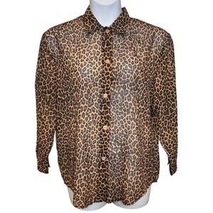 VTG BARBARA GERWIT Womens Leopard Print Sheer Button Down Shirt Sz L Maximalist